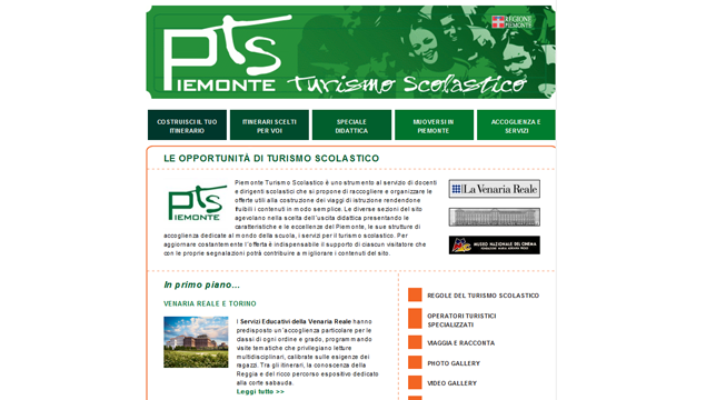 Schermata dal sito Piemonte Turismo Scolastico